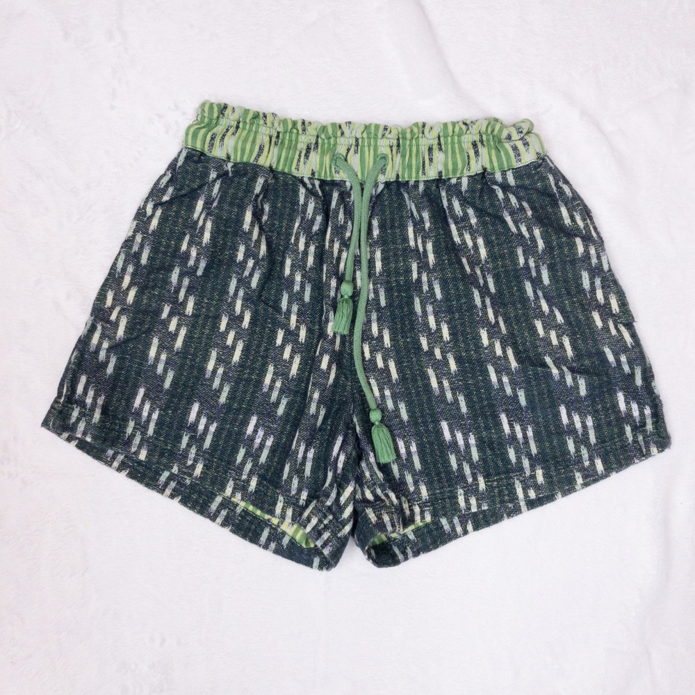 Aerie Jacquard High Waisted Shorts Womens XS Green Ikat Drawstring Cotton Boho